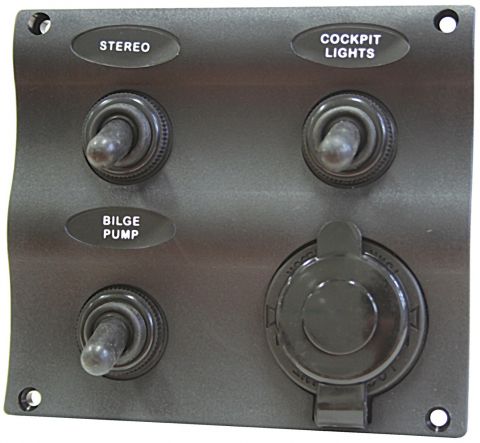 Switch Panels - Water Resistant - Wave Pattern Style-Panel with 3 x switches and 1 x cigarette plug socket