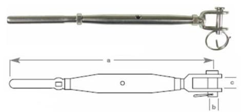 Closed Body Turnbuckle Swage & Fork for 2.5mm (3/32") wire TO 1/4